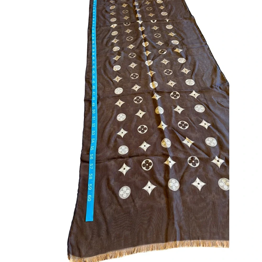 Louis Vuitton VL Silk Monogram Fleur Stole Brown Gold Reversible St Petersburg
